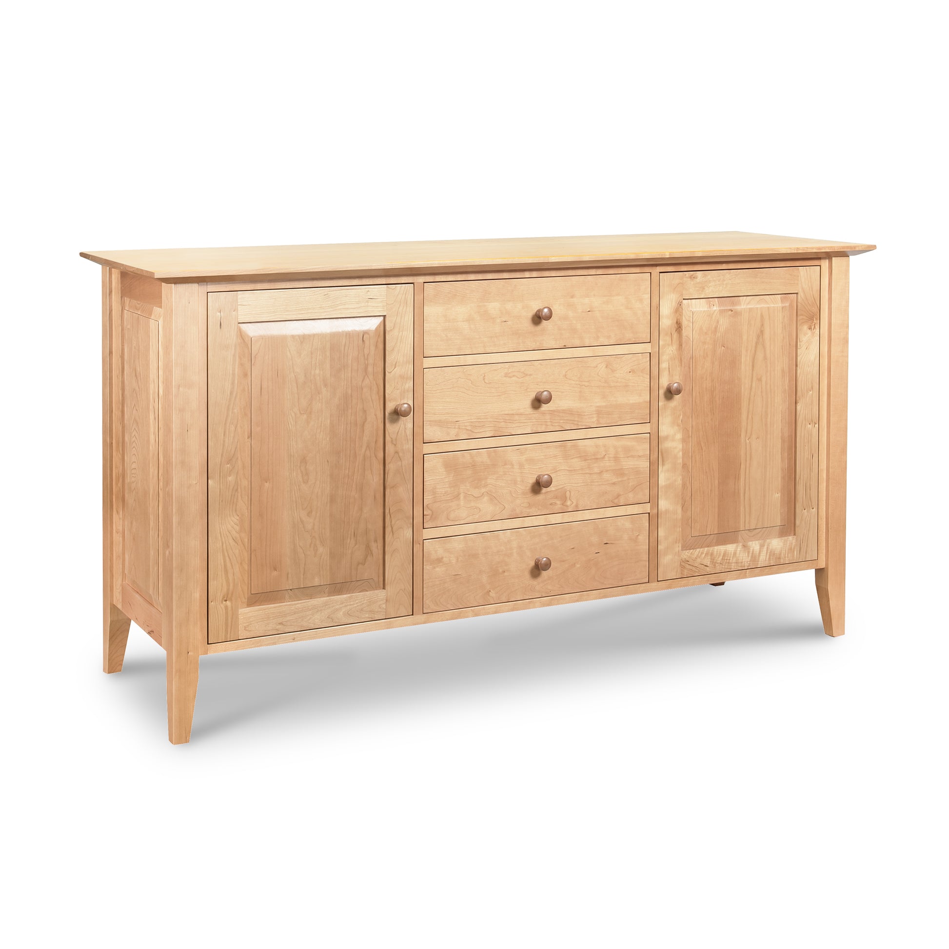 Classic Shaker Large Buffet with light natural finish, featuring two cabinets and four central drawers by Lyndon Furniture.