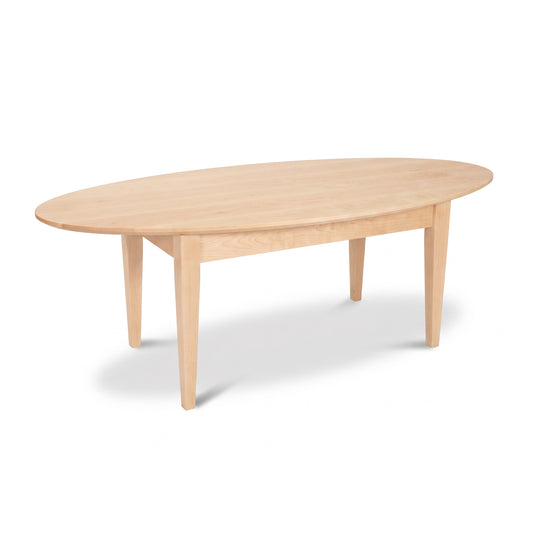 Lyndon Furniture Classic Shaker Oval Coffee Table crafted from sustainable wood, featuring a smooth oval top and four tapered legs.