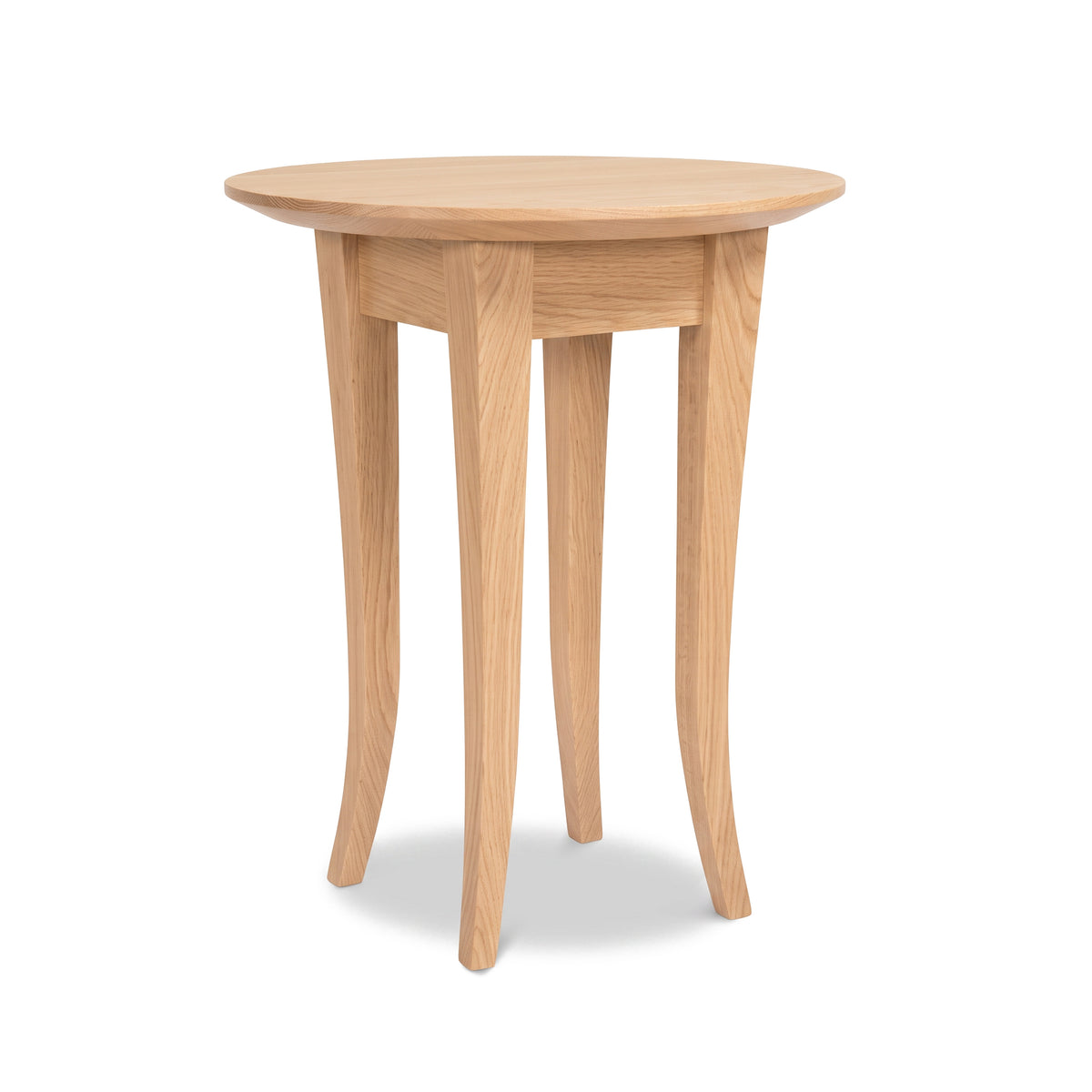 Lyndon Furniture Classic Shaker Round Flare Leg End Table with four curved solid wood legs, expertly crafted in Vermont, American made quality.