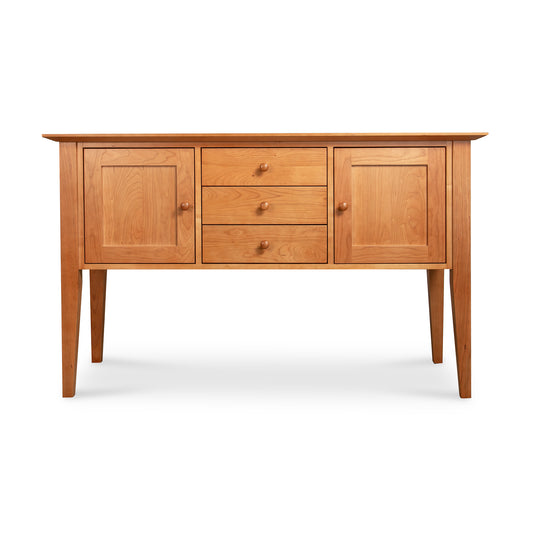 Classic Shaker Small Buffet by Lyndon Furniture with two cabinets and three drawers, showcasing Vermont-inspired handmade craftsmanship.