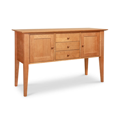 Lyndon Furniture Classic Shaker Small Buffet in light wood with two cabinet doors and four drawers, featuring quality American craftsmanship.