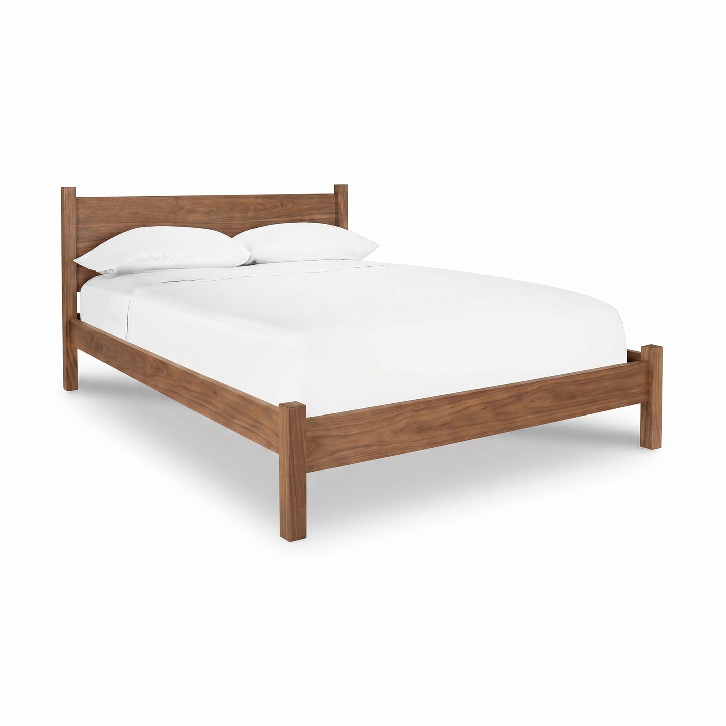 Classic Wood Bed by Lyndon Furniture, handcrafted in Vermont with a solid wood frame and headboard, featuring clean lines and white bedding.