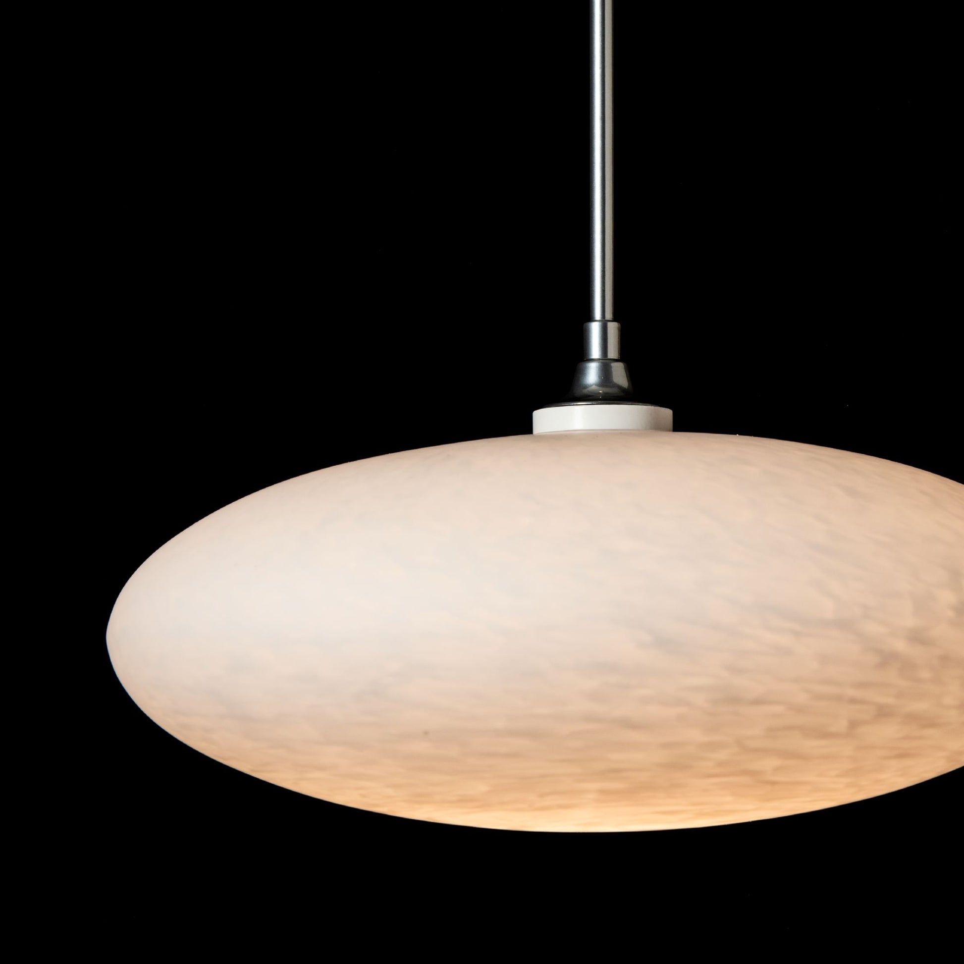 Clouds Low Voltage Mini Pendant by Hubbardton Forge featuring a round white shade and metal rod, showcasing elegant, modern lighting design.