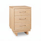 Contemporary Cable 3-Drawer Nightstand in light wood with metal handles and block legs, crafted by Vermont Furniture Designs, American made quality.