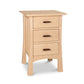 Contemporary Craftsman 3-drawer nightstand by Vermont Furniture Designs in solid wood with dark handles, handcrafted for quality bedroom storage.