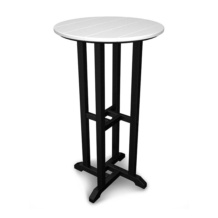 Contempo Bar Height Bistro 3-Piece Set by POLYWOOD with white tabletop and black base, crafted from durable recycled plastic for stylish, modern dining.