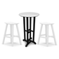 POLYWOOD Contempo Bar Height Bistro 3-Piece Set featuring a round table and two white stools, expertly crafted for stylish, durable outdoor seating.
