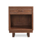 Handcrafted solid hardwood Contemporary Cable nightstand featuring one upper drawer, a lower open shelf, and short legs.