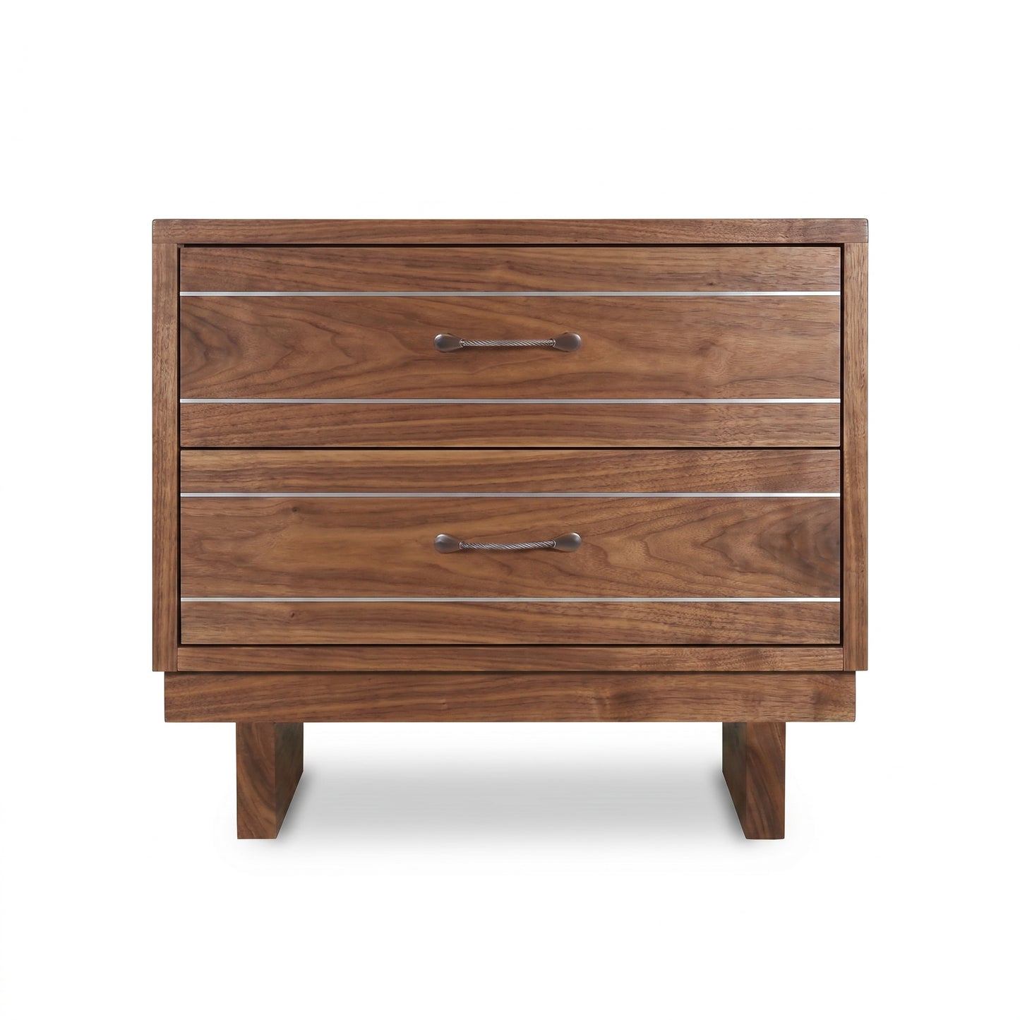Contemporary Cable 2-Drawer Chest by Vermont Furniture Designs in solid wood with sleek metal handles, showcasing American craftsmanship.