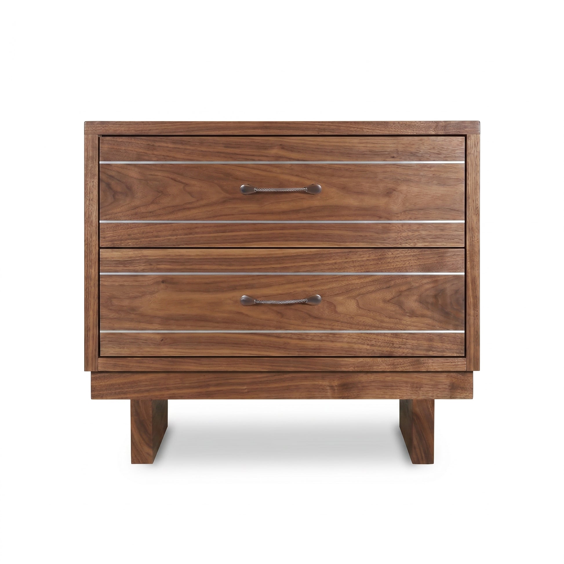Contemporary Cable 2-Drawer Chest by Vermont Furniture Designs in solid wood with sleek metal handles, showcasing American craftsmanship.