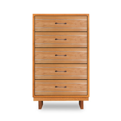 Contemporary Cable 5-Drawer Chest by Vermont Furniture Designs with unique cable pulls and sturdy short legs, crafted in American hardwood.