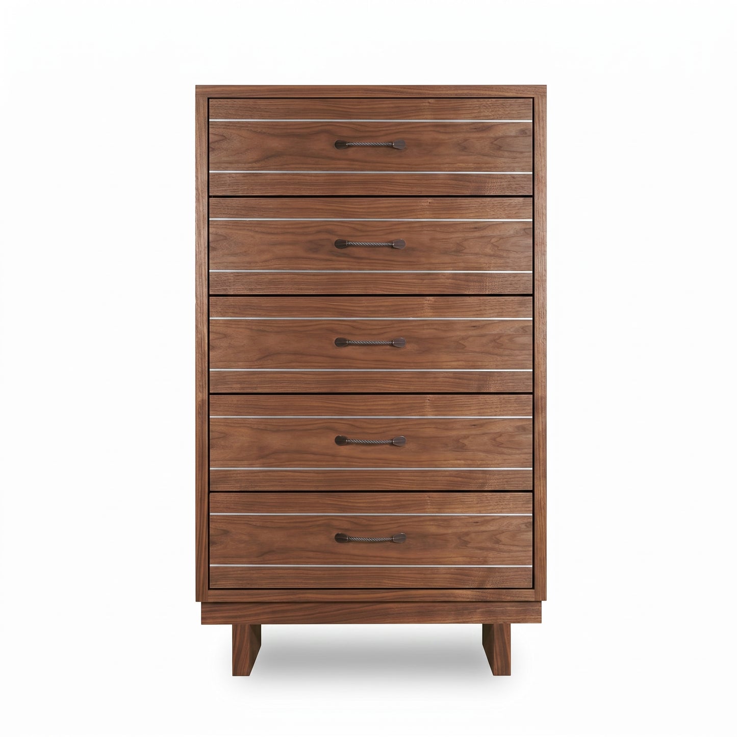 Contemporary Cable 5-Drawer Chest by Vermont Furniture Designs featuring solid wood, sleek horizontal handles, and minimalist short legs.