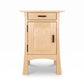 Contemporary Craftsman nightstand by Vermont Furniture Designs, light wood, 1 drawer, door, and dark metal handles; American made hardwood furniture.