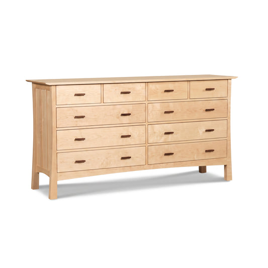 Handcrafted Vermont Furniture Designs Contemporary Craftsman dresser made of solid wood with 10 drawers and minimalist handles.