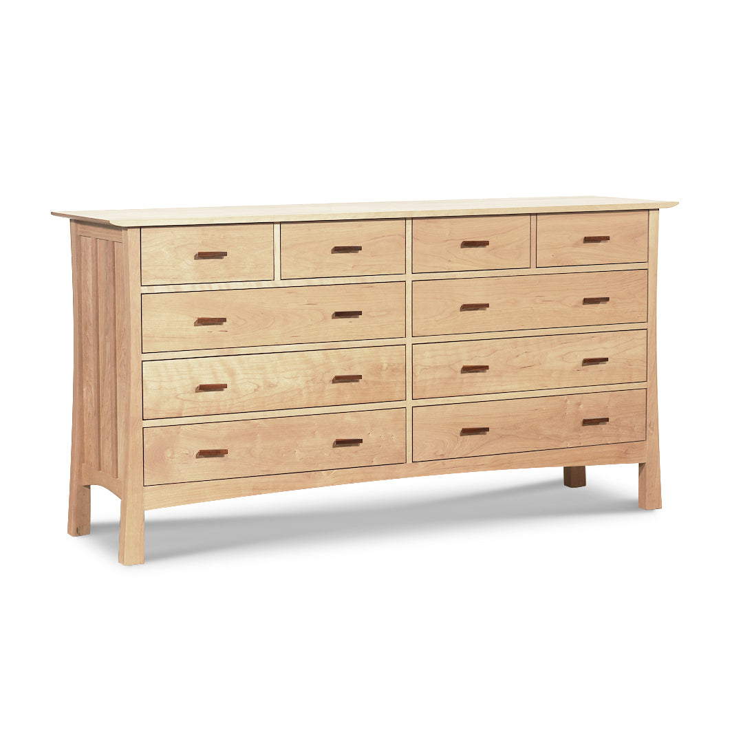 Handcrafted Vermont Furniture Designs Contemporary Craftsman dresser made of solid wood with 10 drawers and minimalist handles.