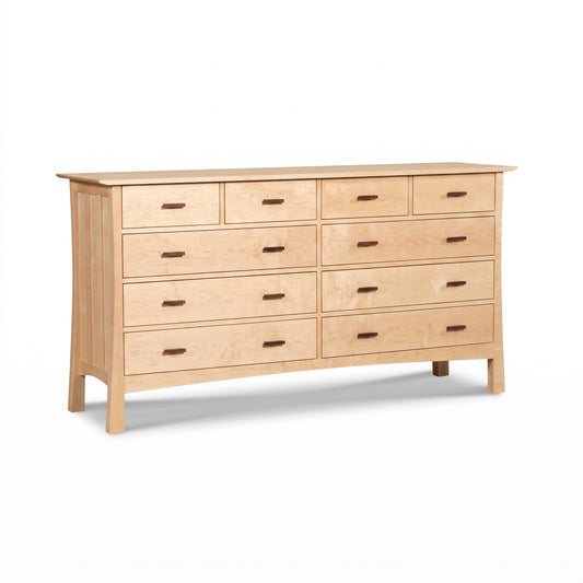 Vermont Furniture Designs Contemporary Craftsman 10-Drawer Wide Dresser in solid wood with simple handles, showcasing American handcrafted quality.