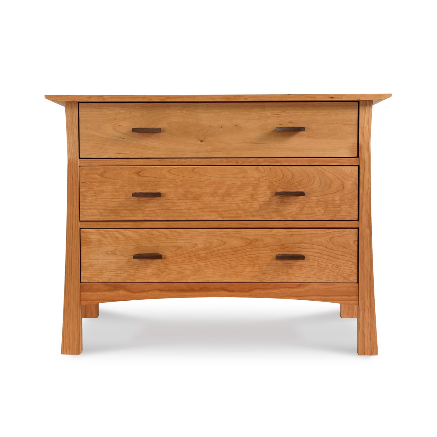 A Vermont Furniture Designs Contemporary Craftsman 3-Drawer Chest made of hardwoods, set against a white background.