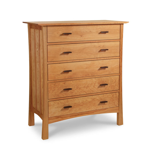 A wooden Contemporary Craftsman 5-Drawer Chest from Vermont Furniture Designs on a white background.