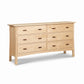 Vermont Furniture Designs Contemporary Craftsman 6-Drawer Dresser in light wood with dark handles, handcrafted and American made.