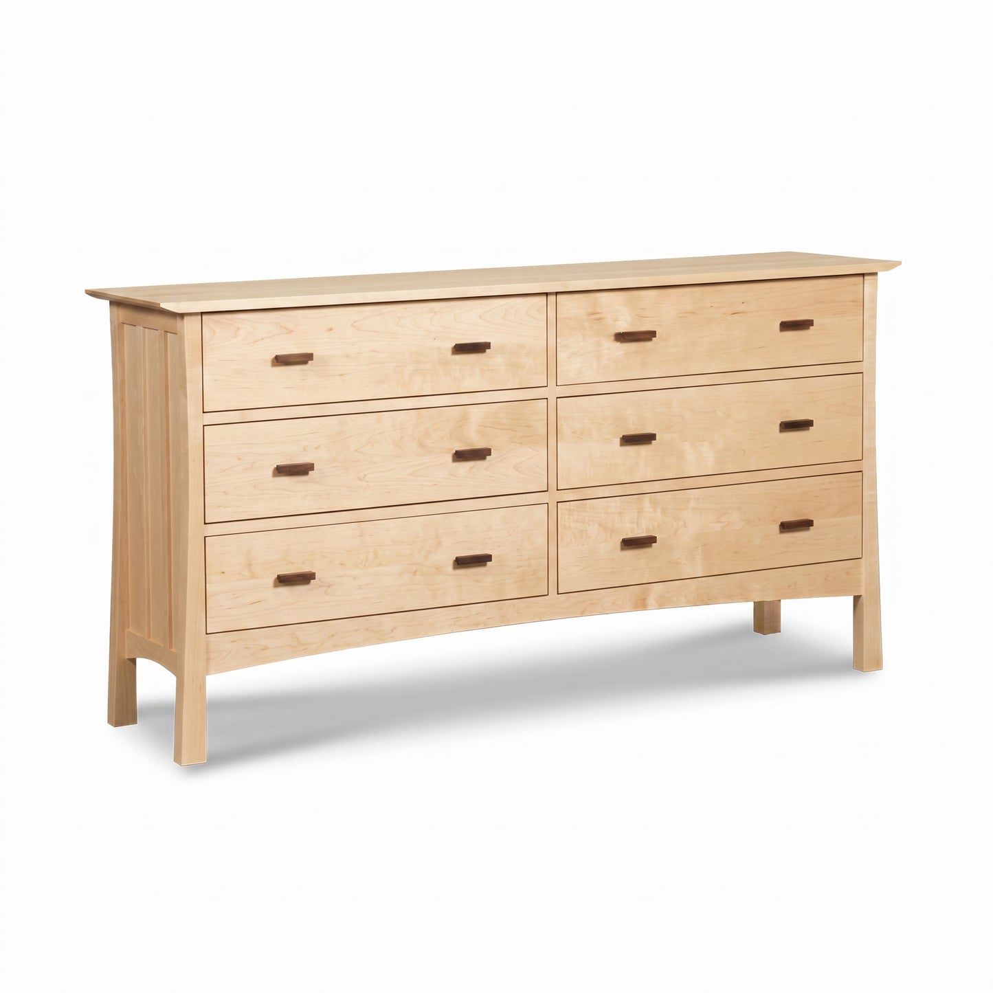Vermont Furniture Designs Contemporary Craftsman 6-Drawer Dresser in light wood with dark handles, handcrafted and American made.