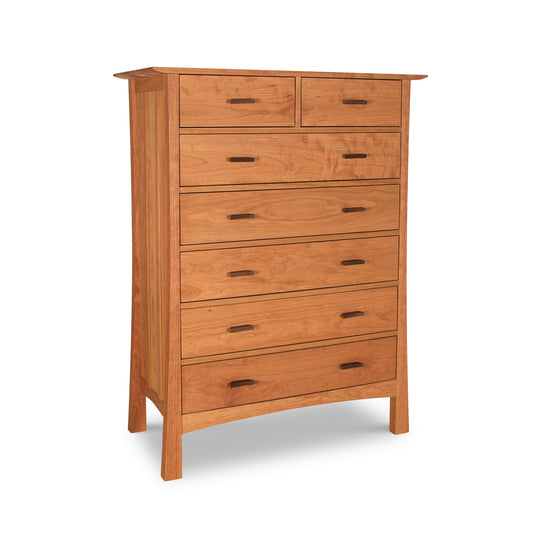 A Contemporary Craftsman 7-Drawer Chest from Vermont Furniture Designs, showcasing an Arts and Crafts styling, isolated on a white background.