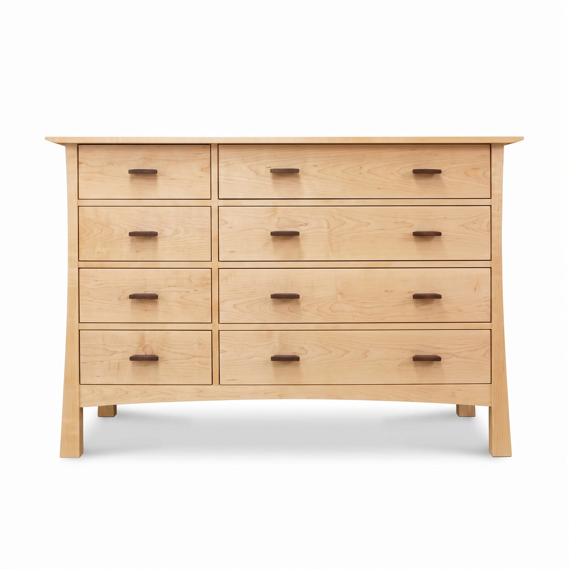American made Contemporary Craftsman 8-drawer dresser in light wood with dark handles by Vermont Furniture Designs, quality hardwood furniture.