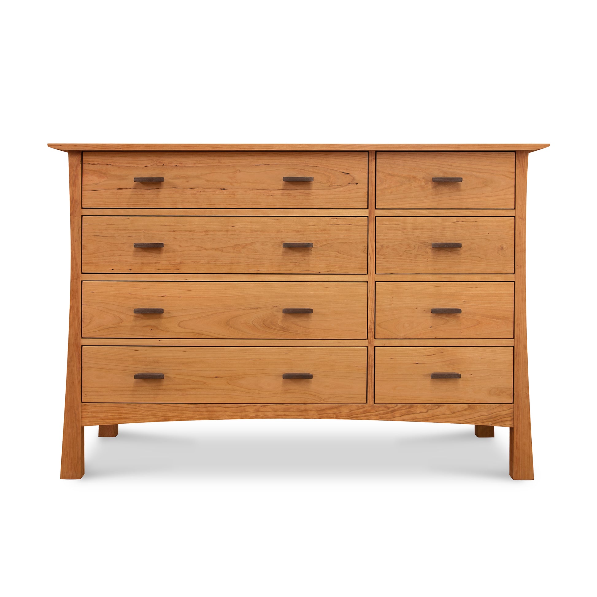 Contemporary Craftsman 8-Drawer Dresser by Vermont Furniture Designs, crafted from solid wood with dark handles, American made artisan quality.