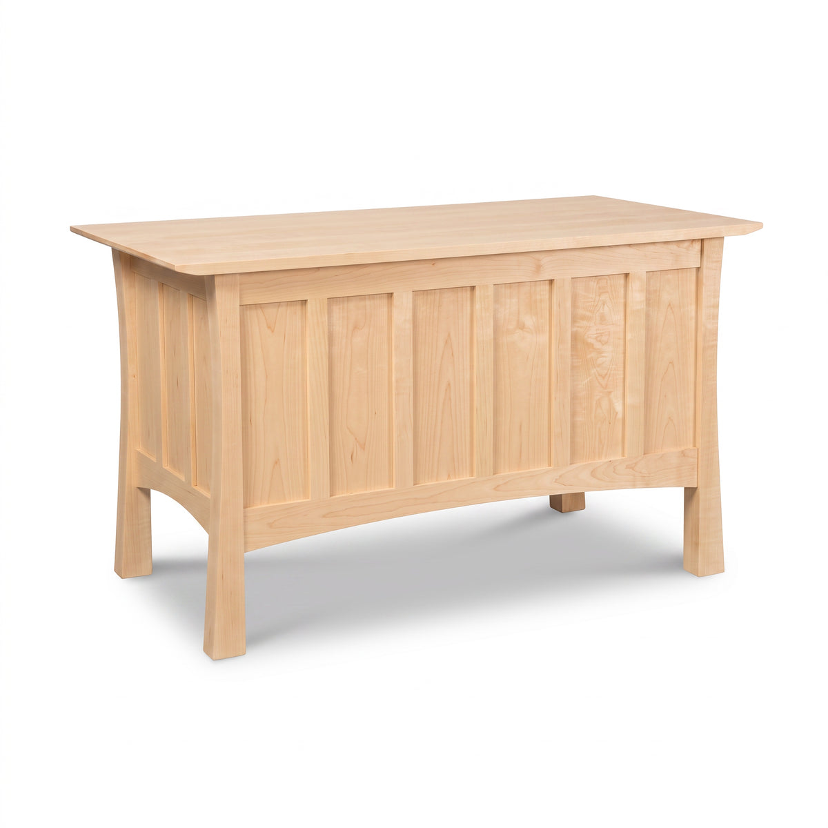 Contemporary Craftsman Blanket Chest by Vermont Furniture Designs with paneled sides, flat lid, and four short legs, expertly crafted in solid wood.