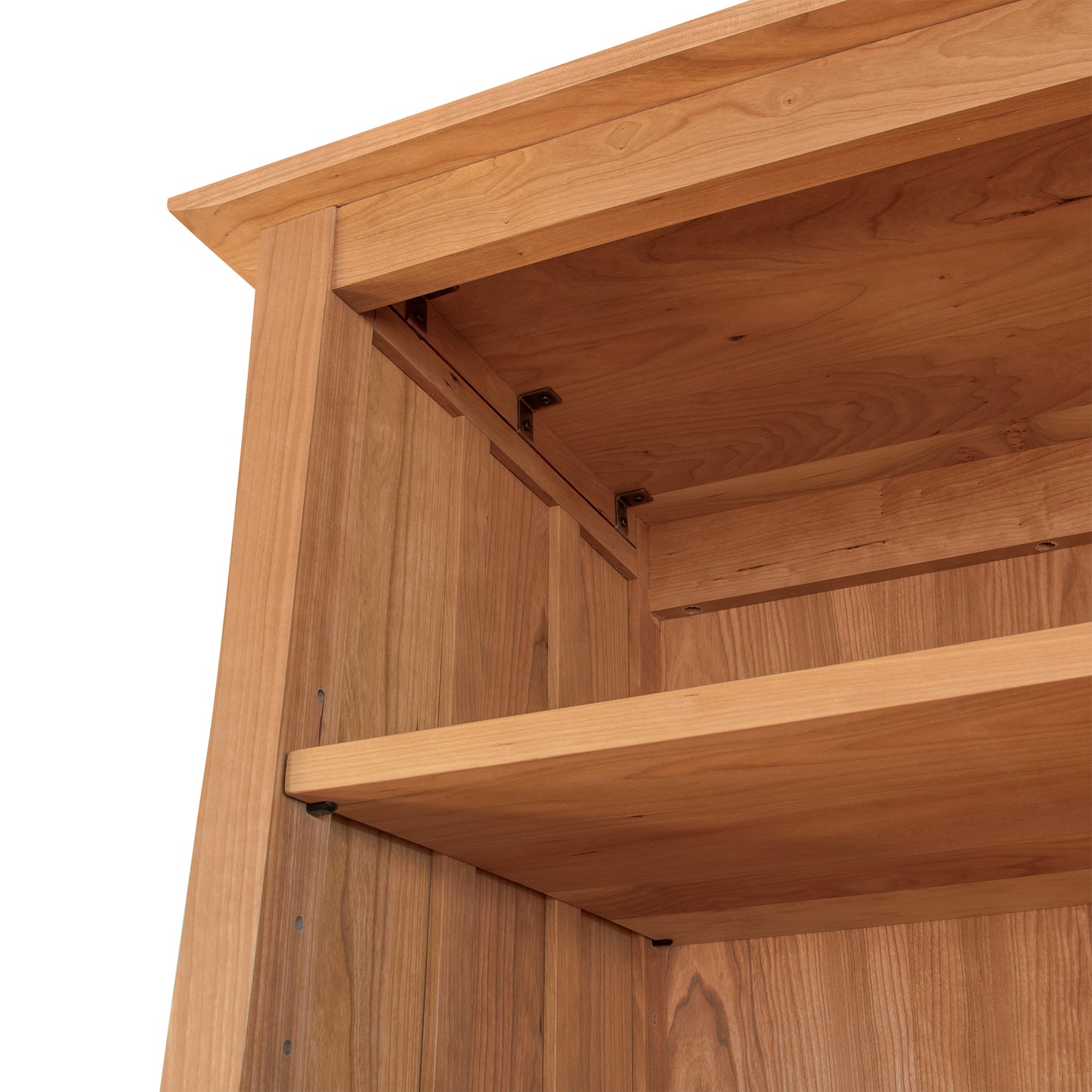 Contemporary Craftsman Custom Bookcase with two natural wood finish shelves, showcasing its modern design.