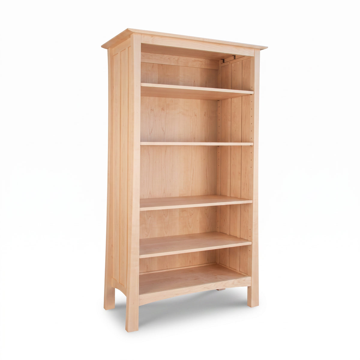 Contemporary Craftsman Custom Bookcase by Vermont Furniture Designs with five adjustable shelves and four legs, handcrafted in solid wood.