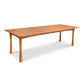 A Vermont Furniture Designs Contemporary Craftsman Extension Dining Table, crafted by Vermont woodworkers, featuring a wooden rectangular shape with an extended leaf on a white background.