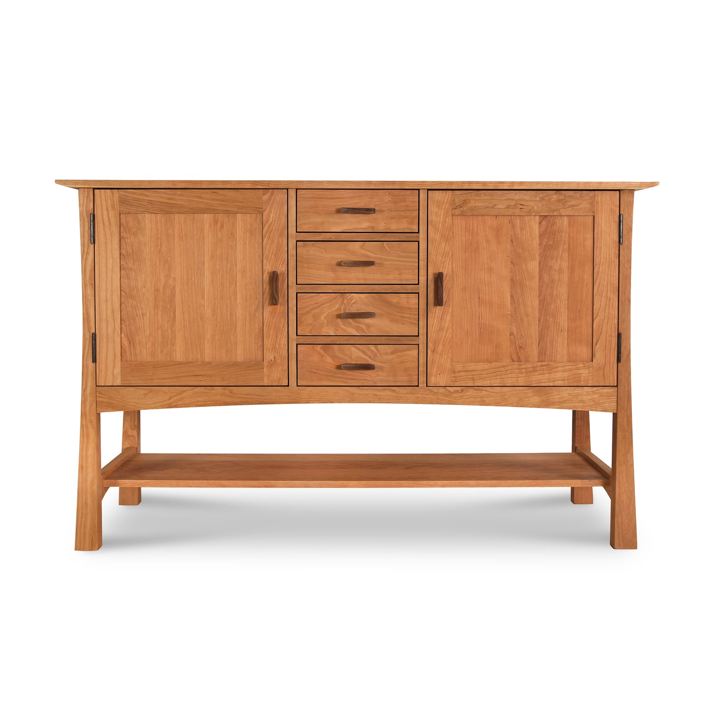 A meticulously crafted Vermont Furniture Designs Contemporary Craftsman Huntboard with drawers and doors, perfect for dining storage or as a huntboard.