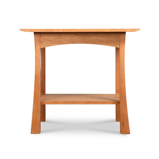 Vermont Contemporary Craftsman Lamp Table with rectangular top, curved legs, and lower shelf crafted in solid wood, American made furniture.