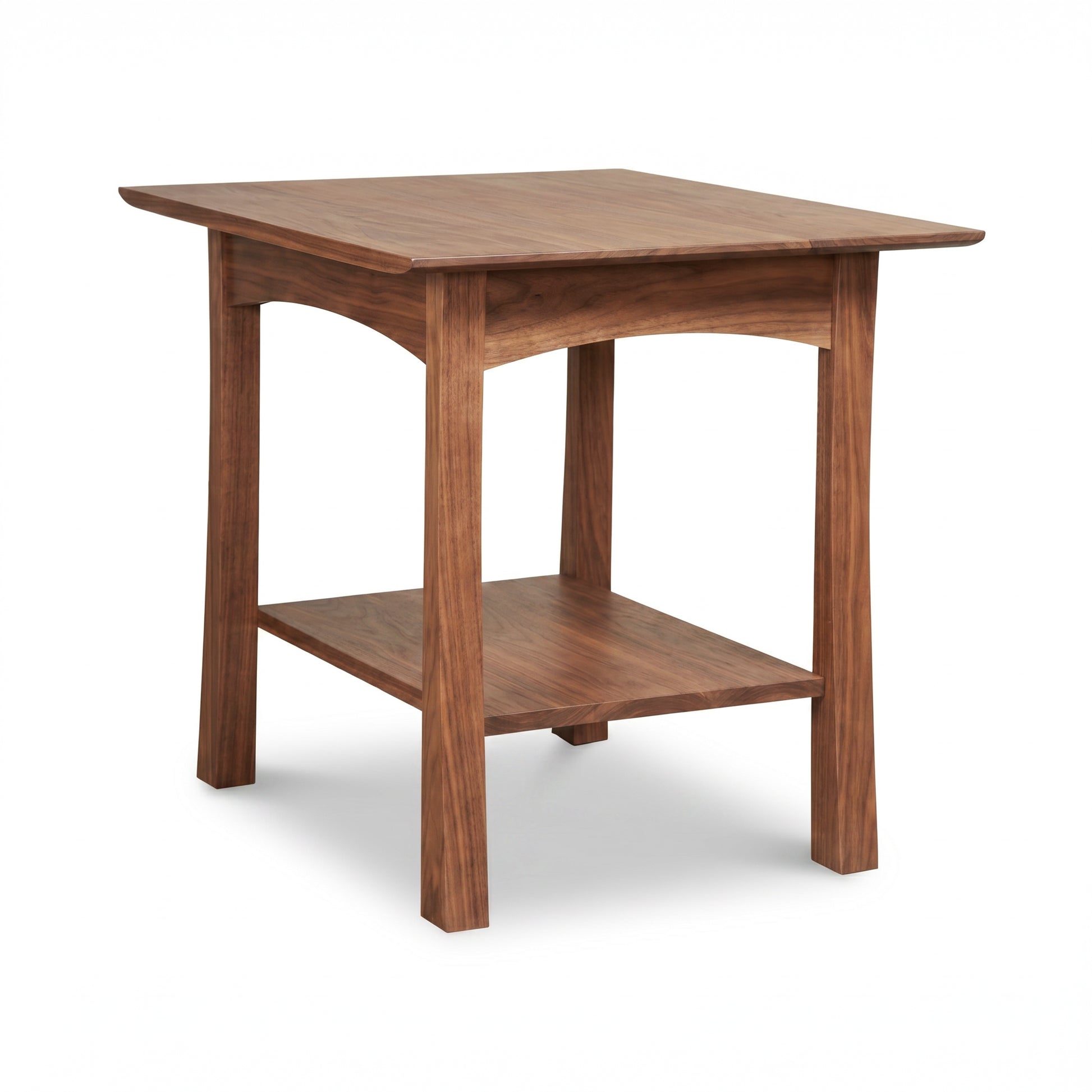 Vermont Furniture Designs Contemporary Craftsman Lamp Table in solid hardwood with four legs and lower shelf, showcasing fine American craftsmanship.