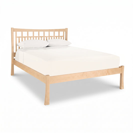 Contemporary Craftsman Low Footboard Bed by Vermont Furniture Designs with slatted headboard, white mattress, and two white pillows.