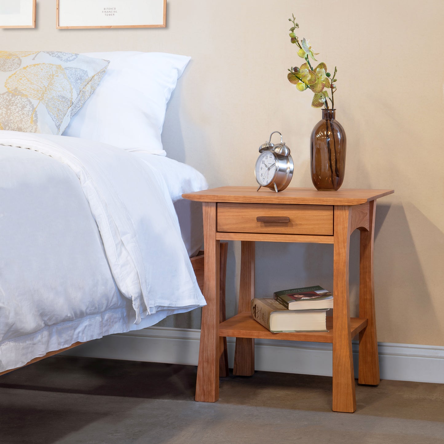 Contemporary Craftsman Nightstand by Vermont Furniture Designs with a drawer and shelf.