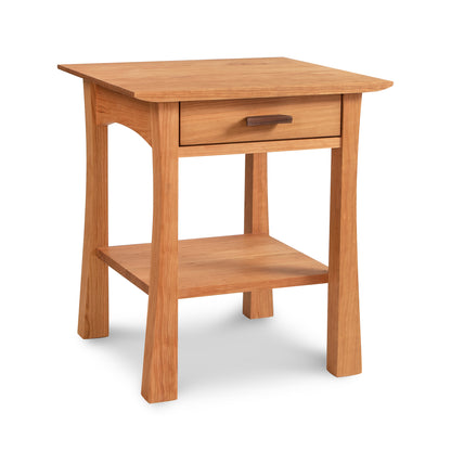 A Vermont Furniture Designs Contemporary Craftsman 1-Drawer Open Shelf nightstand with arts and crafts styling.
