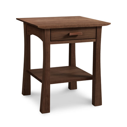 Contemporary Craftsman Nightstand by Vermont Furniture Designs featuring a drawer, shelf, curved legs, and smooth finish.