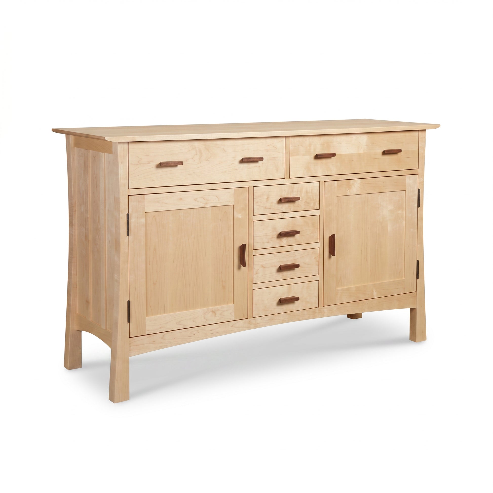 Contemporary Craftsman Sideboard by Vermont Furniture Designs in solid light hardwood, featuring five drawers and cabinets. American made.