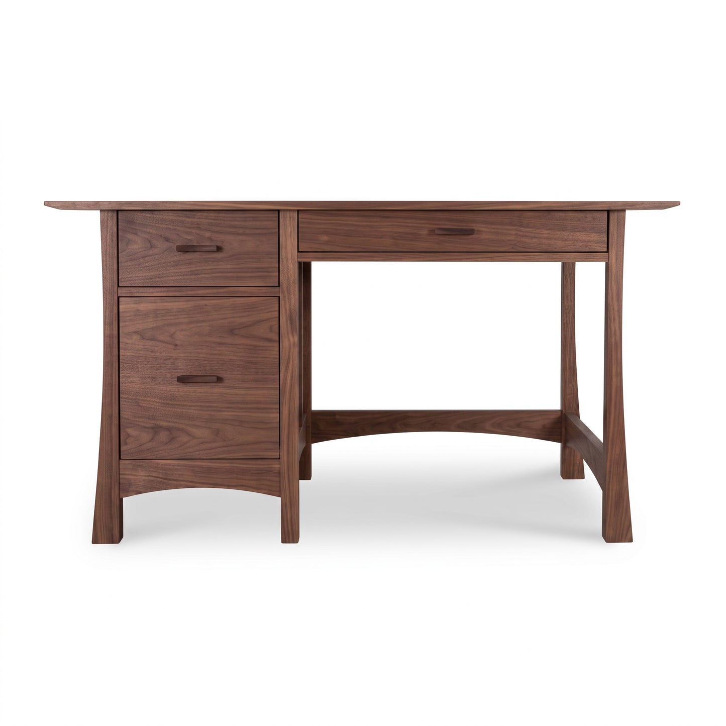 Contemporary Craftsman Study Desk by Vermont Furniture Designs with drawer, file cabinet, and open seating, crafted in American hardwood.