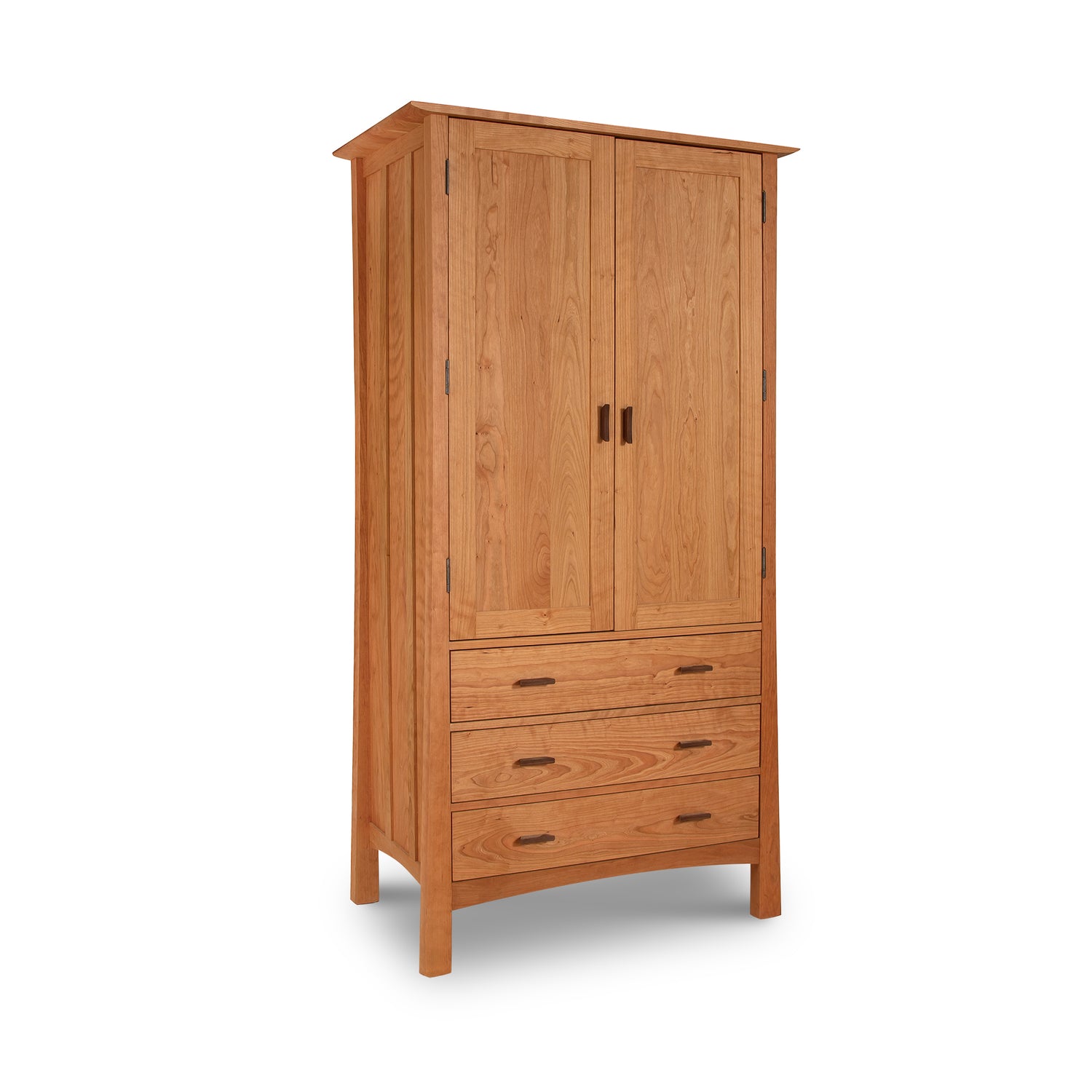 Contemporary Craftsman Tall Armoire by Vermont Furniture Designs with two upper doors and three lower drawers featuring simple metal handles, showcasing exceptional Vermont craftsmanship.