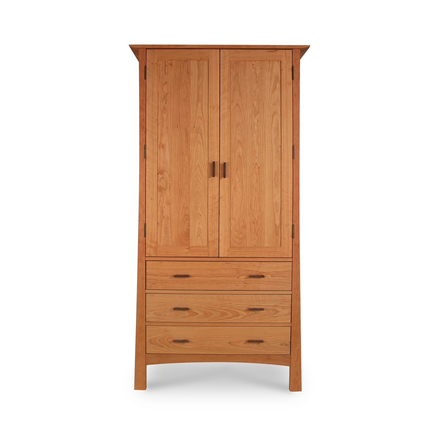Contemporary Craftsman Tall Armoire by Vermont Furniture Designs in solid wood, with two upper doors and three lower drawers, American made.