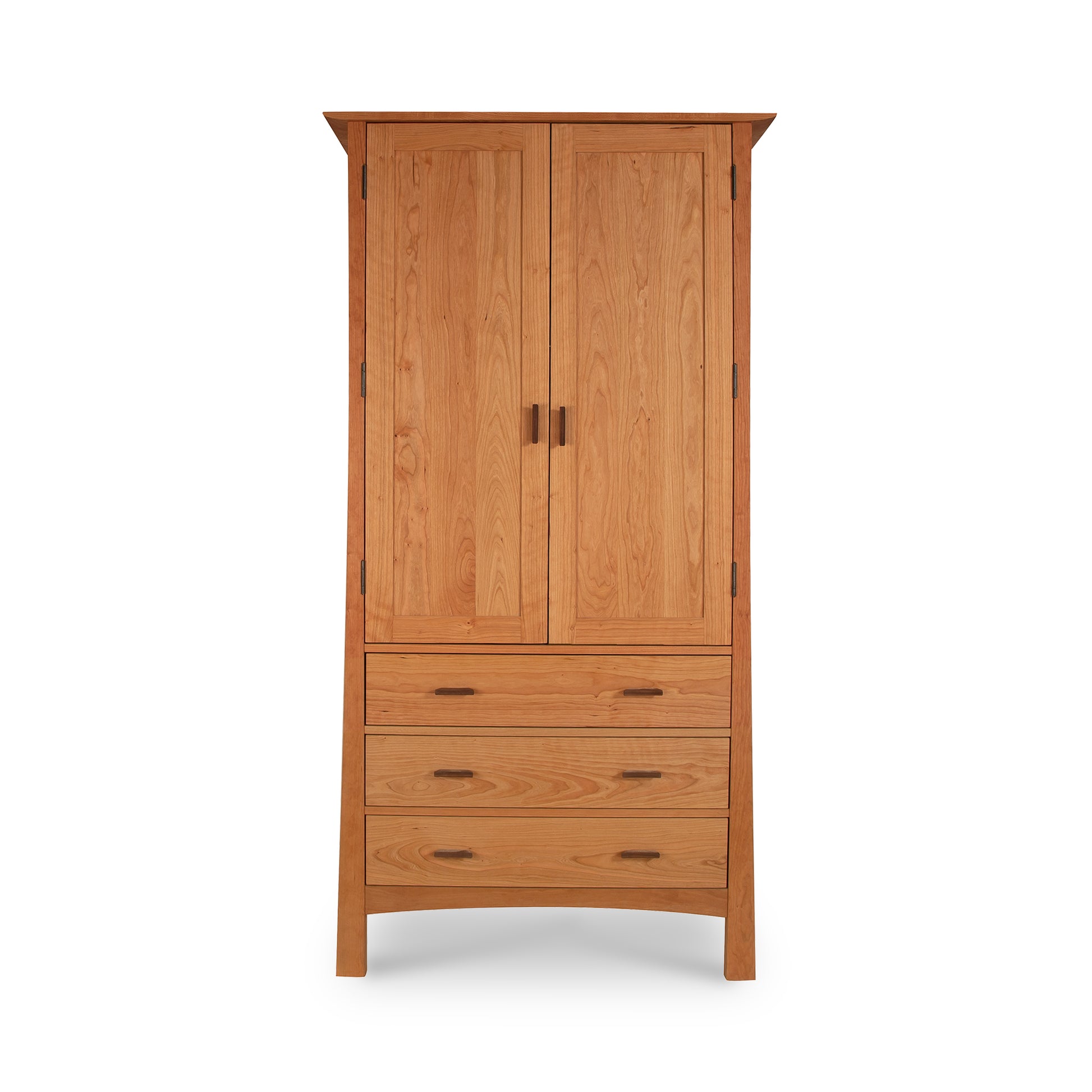 Contemporary Craftsman Tall Armoire by Vermont Furniture Designs in solid wood, with two upper doors and three lower drawers, American made.