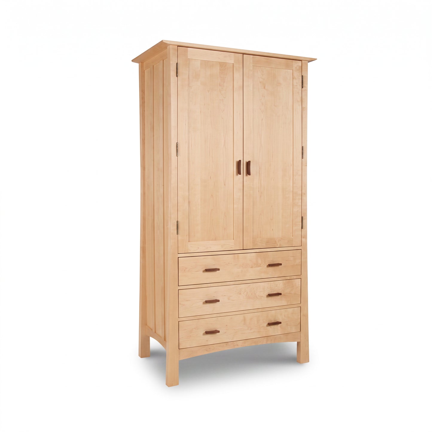 Contemporary Craftsman Tall Armoire by Vermont Furniture Designs in solid wood with metal handles, highlighting classic American craftsmanship.