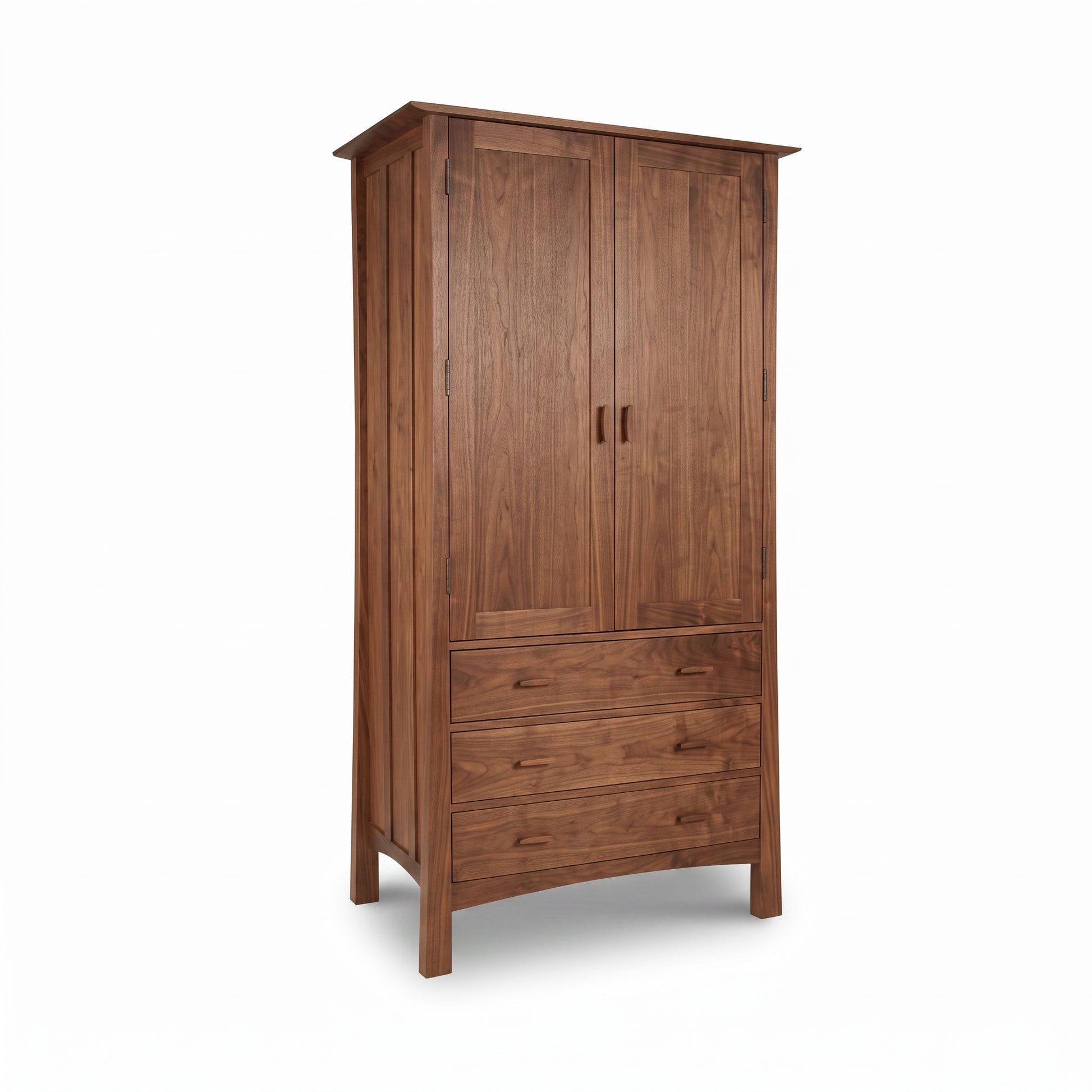 Contemporary Craftsman Tall Armoire by Vermont Furniture Designs, shown with 2 doors, 3 drawers, and a solid wood construction.