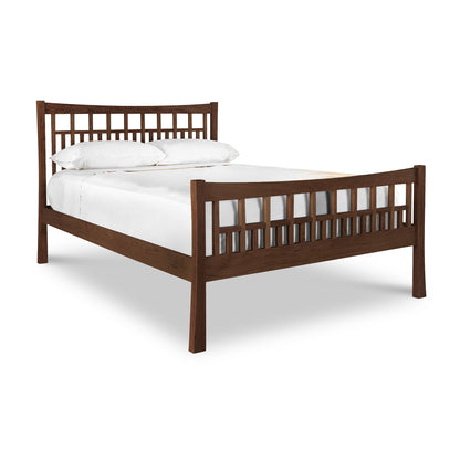 Contemporary Craftsman High Footboard Bed with slatted design and eco-friendly finish by Vermont Furniture Designs.