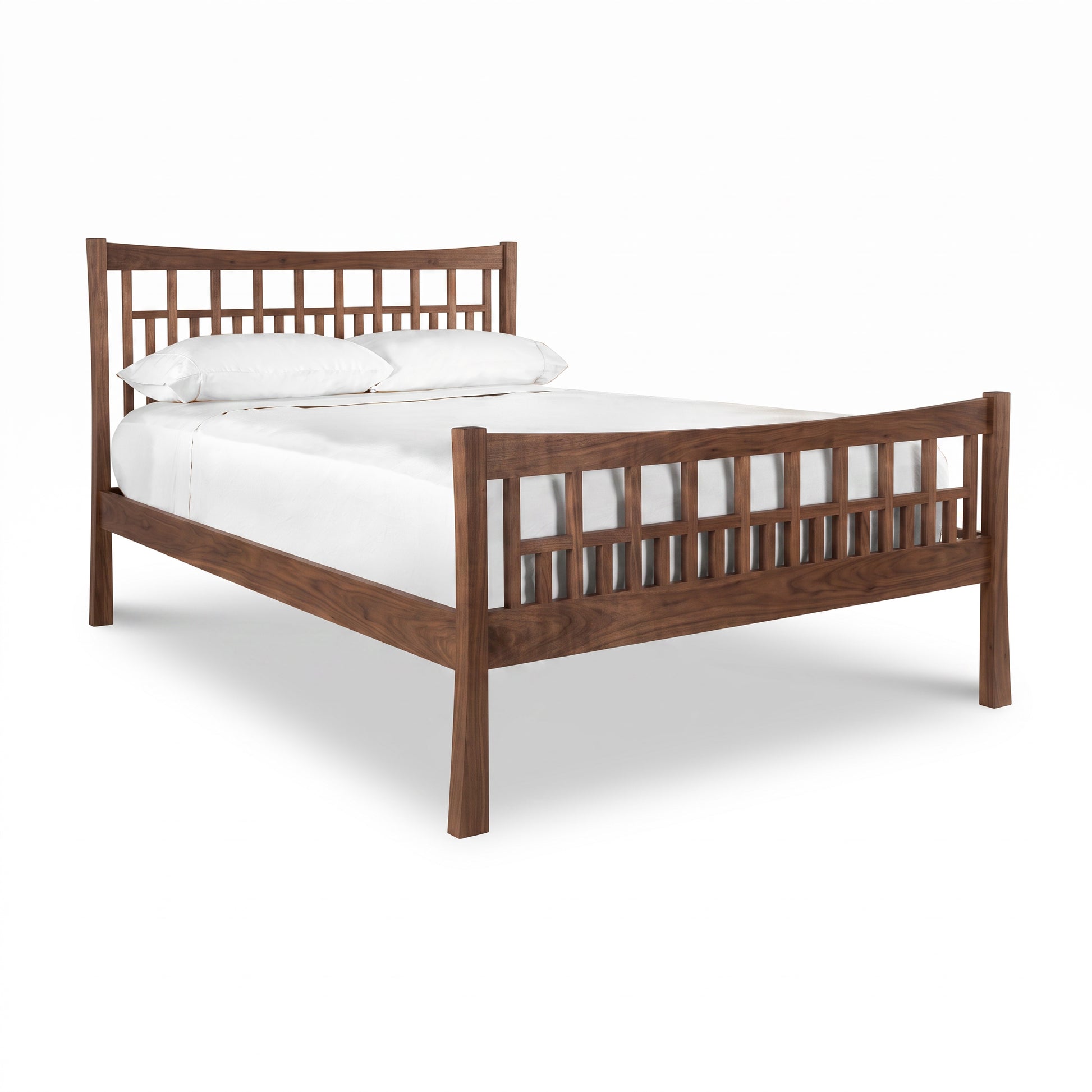 Contemporary Craftsman High Footboard Bed in solid wood with slatted accents by Vermont Furniture Designs, highlighting craftsmanship and design.