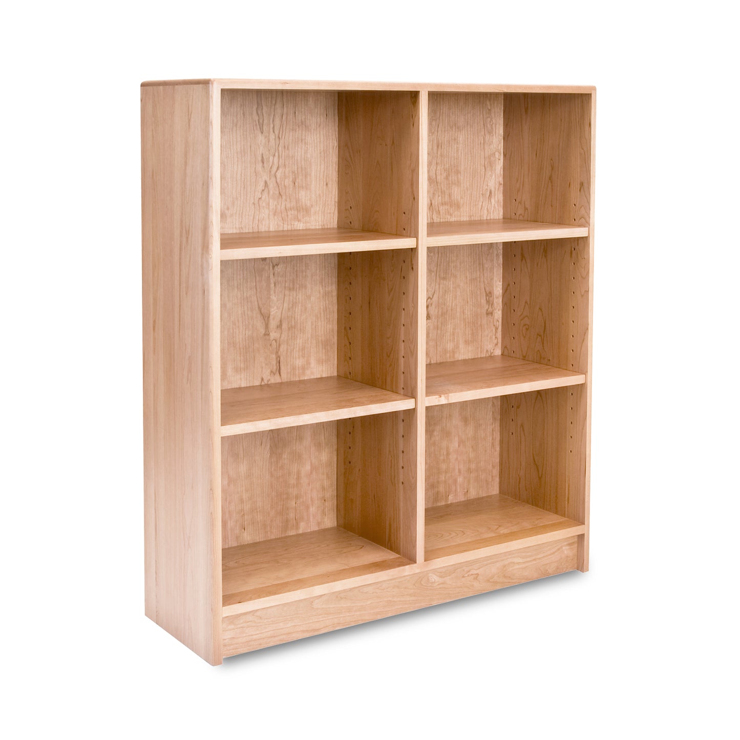 A Lyndon Furniture Contemporary Wide Bookcase made of hardwoods on a white background.
