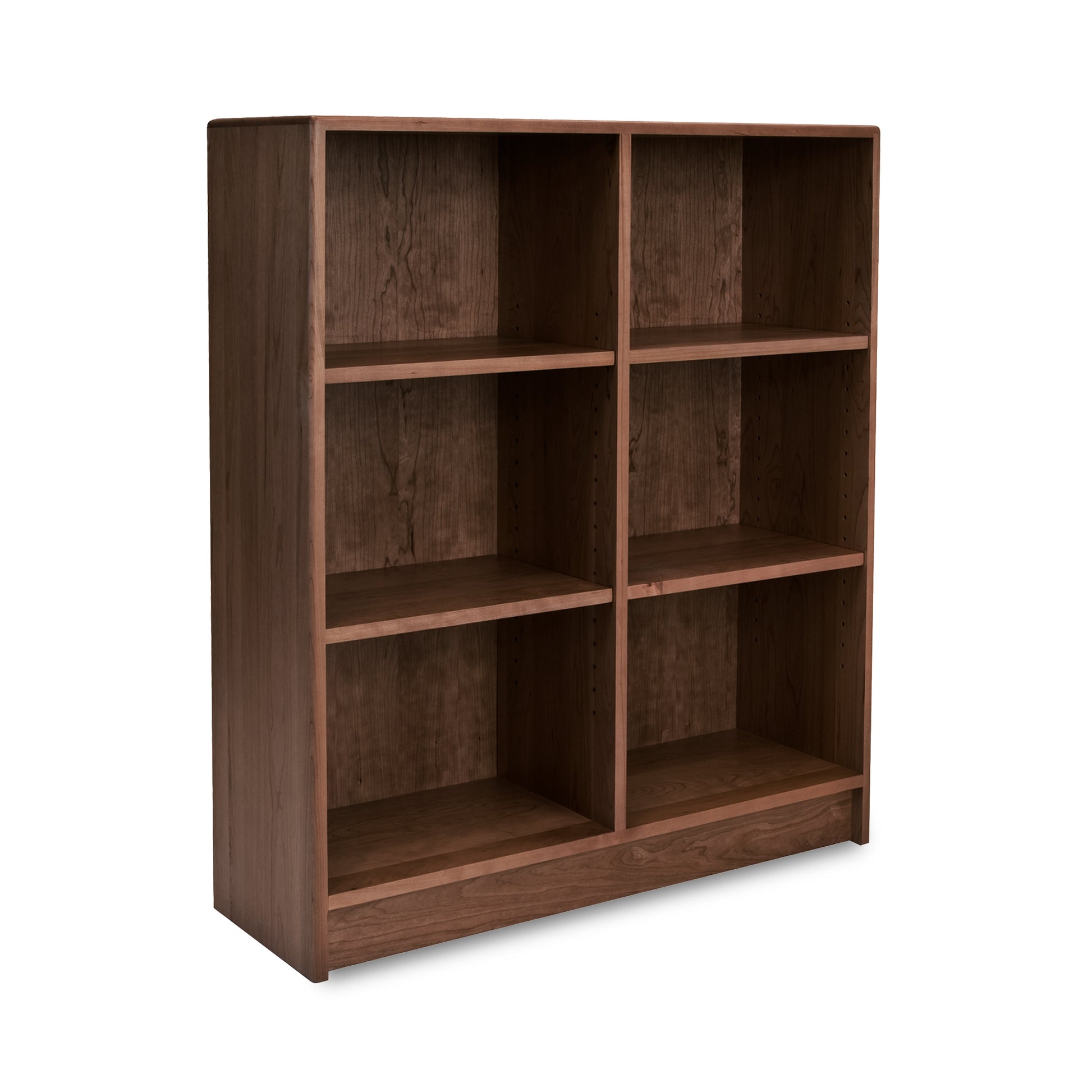 A luxurious "Contemporary Wide Bookcase" with four shelves made from hardwoods on a white background by Lyndon Furniture.