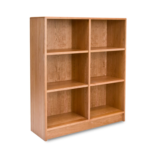 Lyndon Furniture Contemporary Wide Bookcase with six open shelves in two columns, handcrafted in America, displayed against a white background.
